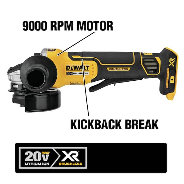 DEWALT 20V MAX XR Cordless Brushless 4.5 in. Paddle Switch Small Angle  Grinder, (1) 20V 5.0Ah Battery, Charger, and Kit Bag DCB205CKWCG413B The  Home Depot