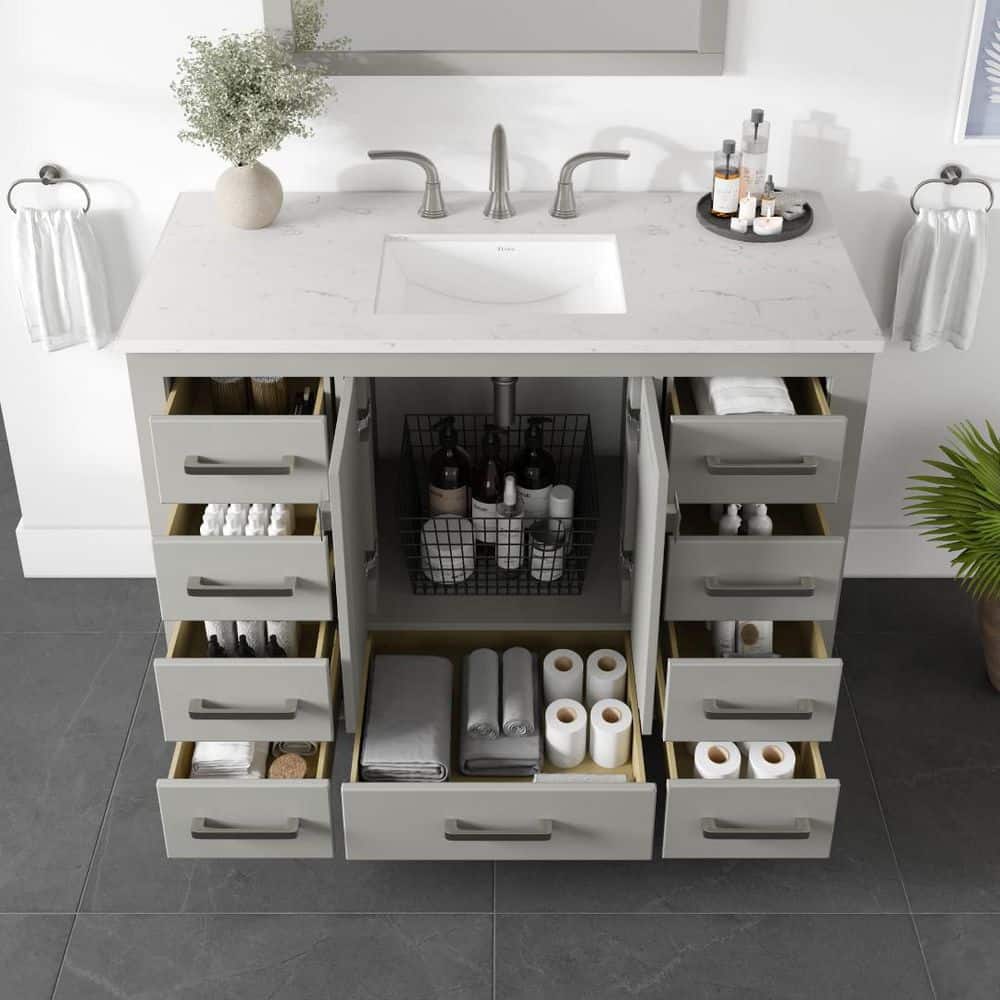 Elegant Aberdeen 42" Transitional Gray Vanity with White Carrara Marble Top