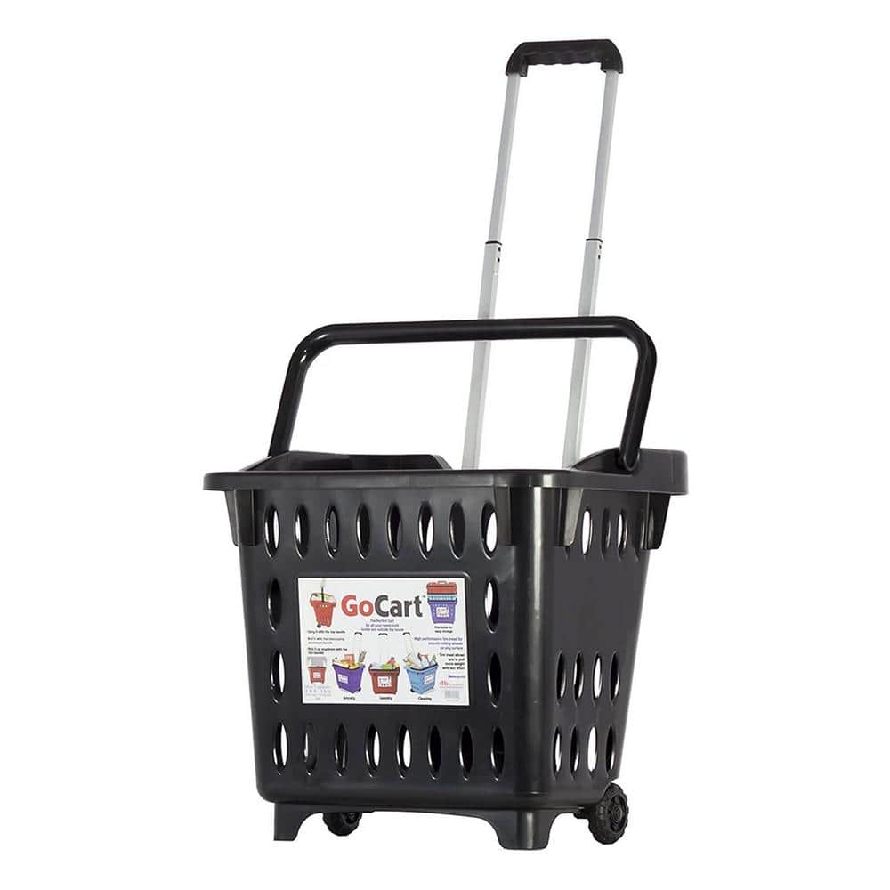 Foldable Utility Rolling Crate with lid Wheels, Portable Shopping Cart with  Durable Heavy Duty Telescopic Handle, Rolling Carts for Carrying Books,  Laundry, Travel Office Use, Gray, Medium 