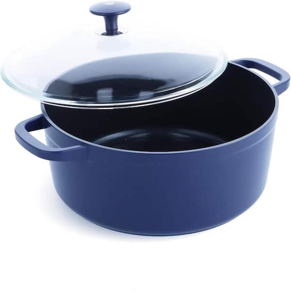 4.5 qt. Round Aluminum Non-Stick Lightweight Design Dutch Oven in Blue with Glass Lid