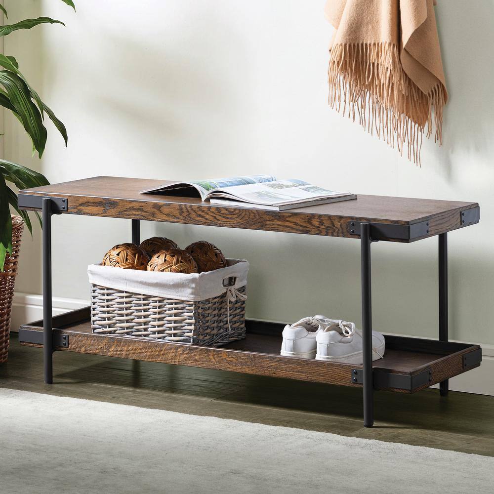 Kyra Rustic Oak and Metal 42" Bench with Shelf
