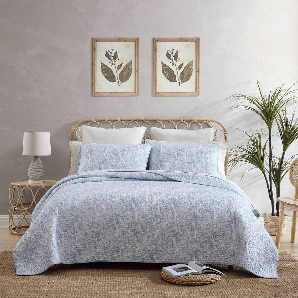 Tommy Bahama Distressed Water Leaves 3-Piece Blue Cotton King Quilt Set ...