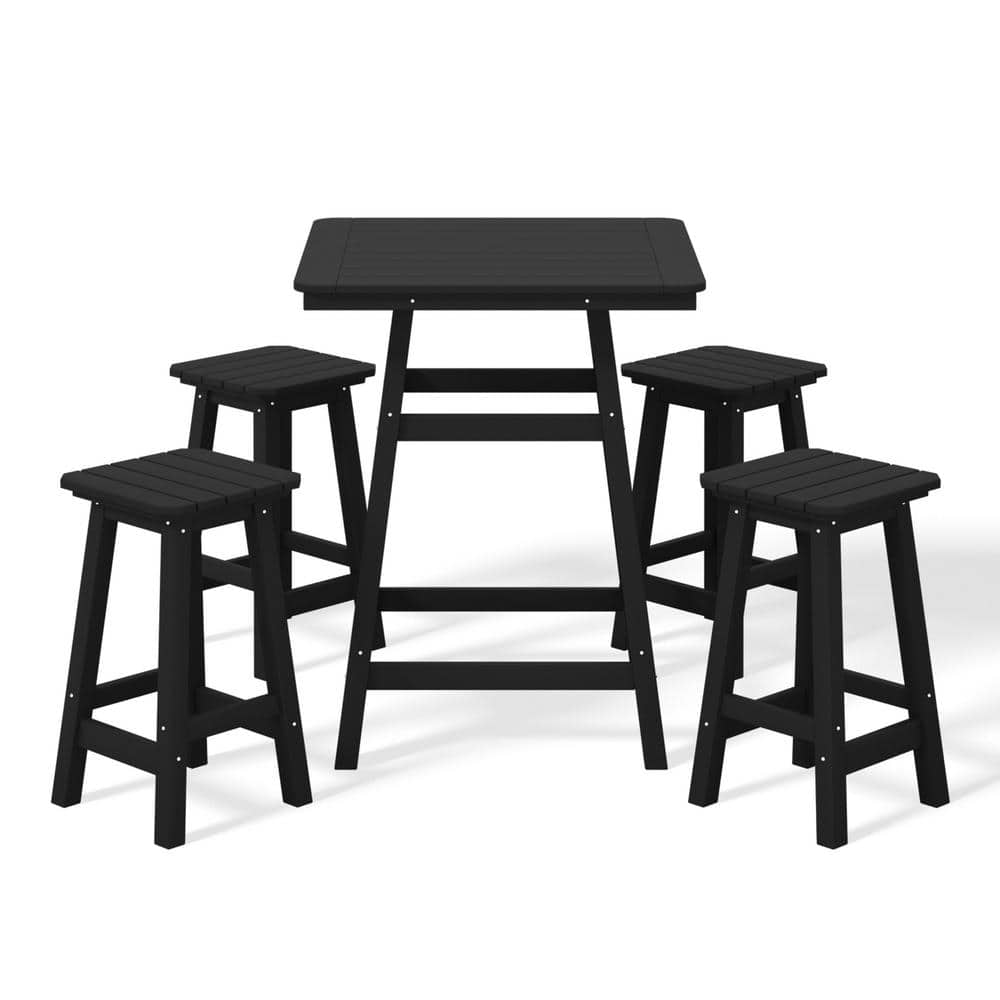 Laguna 5-Piece Fade Resistant HDPE Plastic Outdoor Patio Square Counter Height Bistro Set, Matching Barstools in Black price history on PriceWatchPro