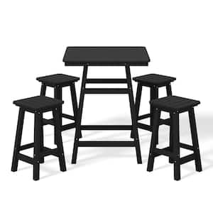 Laguna 5-Piece Fade Resistant HDPE Plastic Outdoor Patio Square Counter Height Bistro Set, Matching Barstools in Black