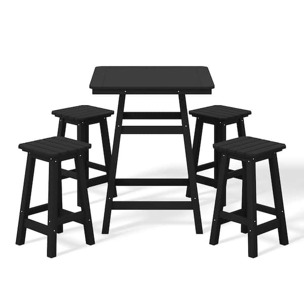 WESTIN OUTDOOR Laguna 5-Piece Fade Resistant HDPE Plastic Outdoor Patio Square Counter Height Bistro Set, Matching Barstools in Black