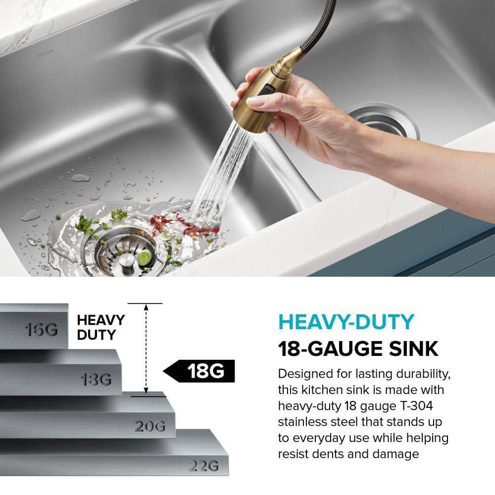 Premier 32-inch Satin Stainless Steel Double Bowl Undermount Sink
