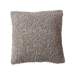 Grey Hand-Woven Fabric Sherpa Weatherproof Polyester 20 in. x 20 in. Throw Pillow