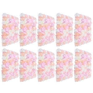 23 .6 in. x 15.7 in. Pink Artificial Floral Wall Panel Silk Rose Backdrop Decor 10Pcs