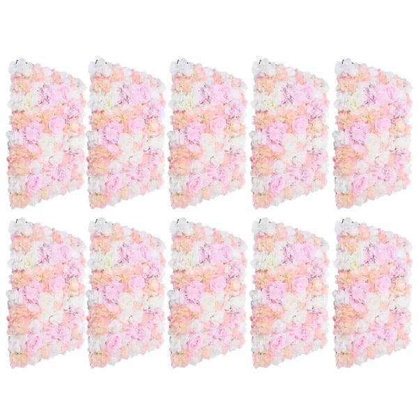 YIYIBYUS 23 .6 in. x 15.7 in. Pink Artificial Floral Wall Panel Silk Rose Backdrop Decor 10Pcs
