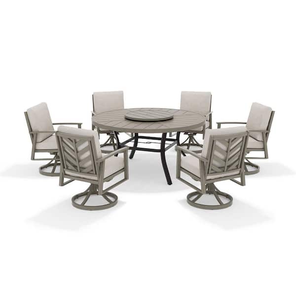 Amario 7-Piece Swivel Aluminum Outdoor Dining Set with Cast Silver Sunbrella Cushions