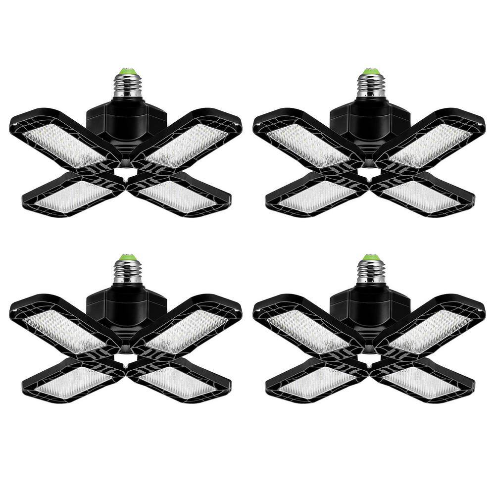80-Watt Black Deformable LED Adjustable Garage Light Semi-Flush Mount Lighting, 4-Leaf 6000K Daylight White (4-Pack) price history on PriceWatchPro