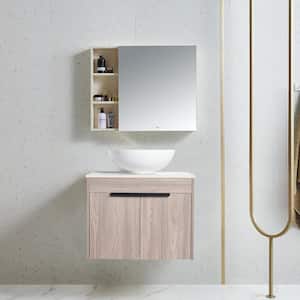 Yunus 23.6 in. W x 18.9 in. D x 23.8 in. H Wall Mounted Bathroom Vanity Set in White Oak with White Top with Vessel Sink