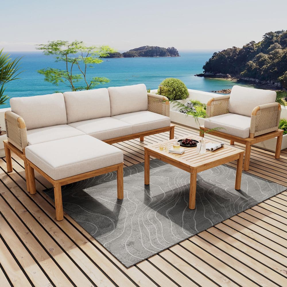 インテリア 雑貨 セット Sudzendf 4-Piece Acacia Wood Outdoor Conversation Patio Furniture