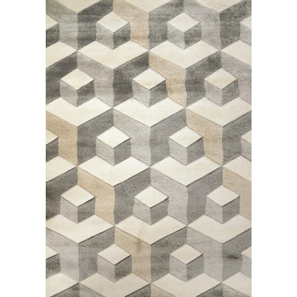 Stella 6 ft. 7 in. X 9 ft. 2 in. Ivory/Grey/Beige Geometric Indoor/Outdoor Area Rug