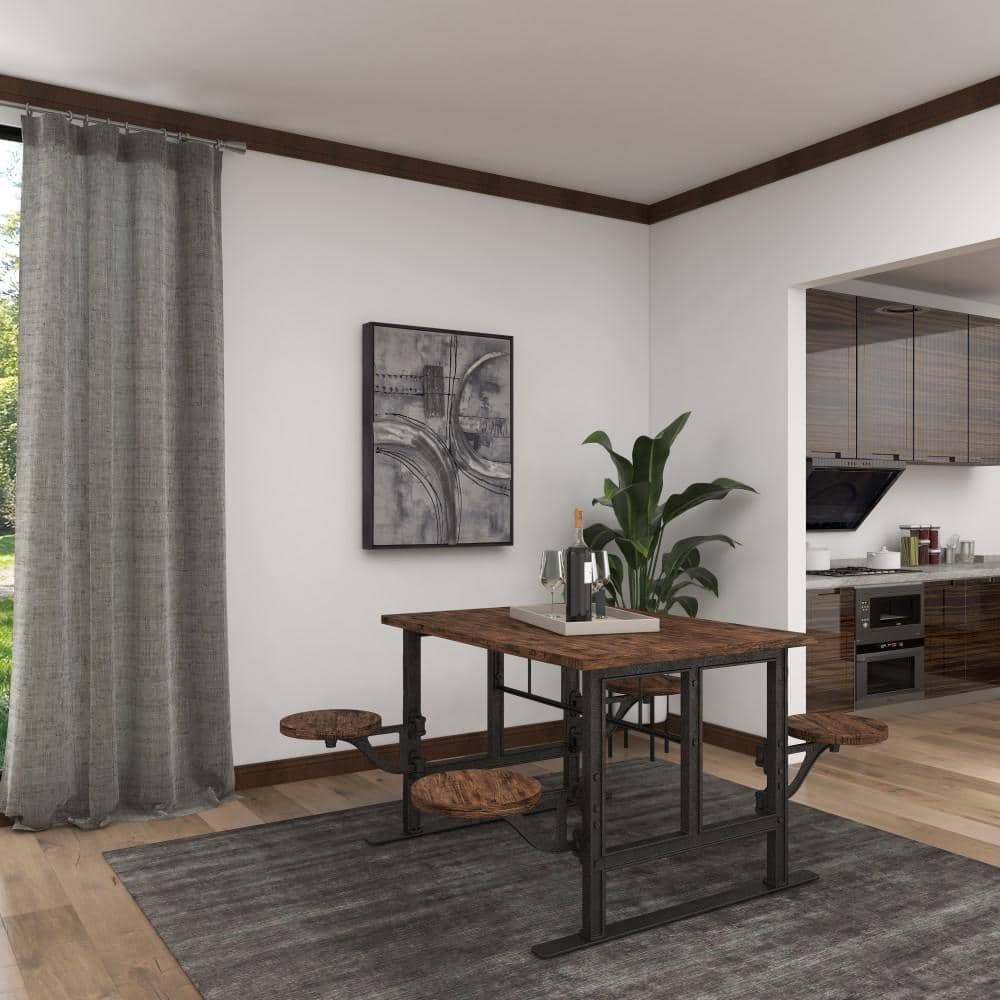 Reclaimed Teakwood 51" Industrial Dining Table with Marble Accents
