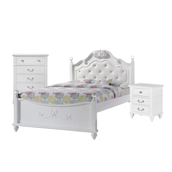 Picket House Furnishings Annie 3-Piece White Full Platform Bedroom Set with Storage Trundle