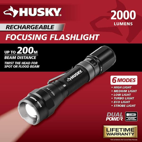 2000 Lumens Dual Power LED Rechargeable Focusing Flashlight