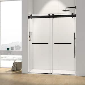 72 in. W x 76 in. H Double Sliding Frameless Shower Door/Enclosure in Matte Black Finish with Clear Glass