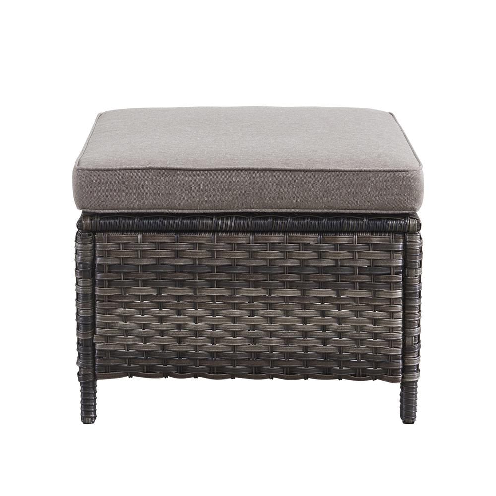Gray Wicker and Steel Outdoor Ottoman Set with Cushions