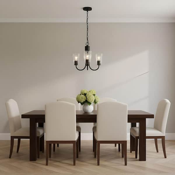 Miles 3-Light Midnight Black with Clear Glass Transitional Dimmable Chandelier