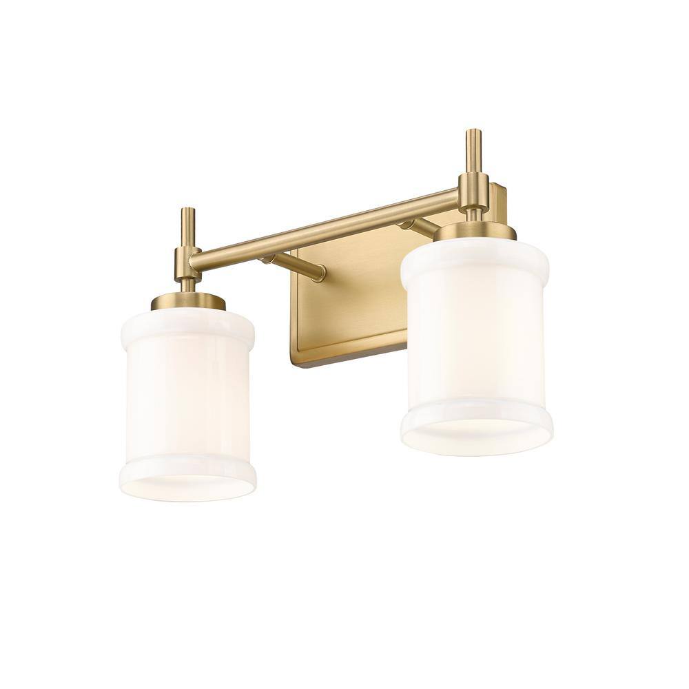 Modern Gold 2-Light Dimmable Vanity Fixture with White Glass Shades