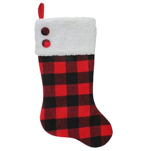 23 in. Black and Red Polyester Rustic Buffalo Plaid Christmas Stocking