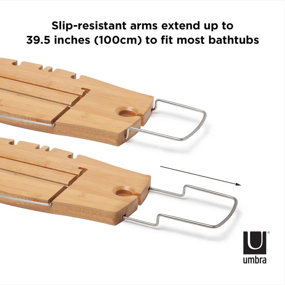 Luxury Bamboo Freestanding Bathtub Caddy with Wine Glass Holder