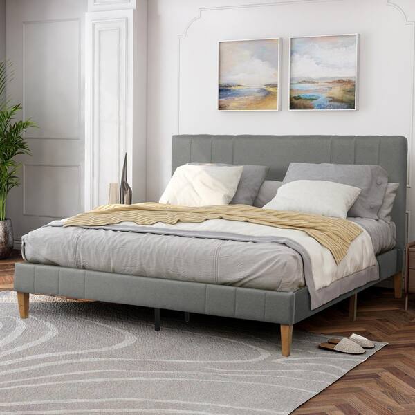 Harper & Bright Designs Gray King Tufted Upholstered Platform Bed