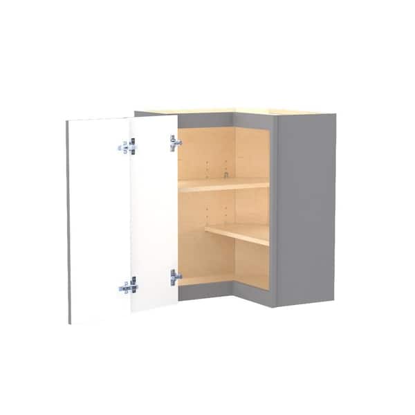 Home Decorators Collection Franklin 24 in. W x 24 in. D x 30 in. H Assembled Plywood Wall Kitchen Corner Cabinet in Veiled Gray with Shelves