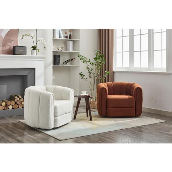 37 in. Teddy Fabric Plush Pumpkin Barrel Chair with Swivel (Set of 1) - Beige