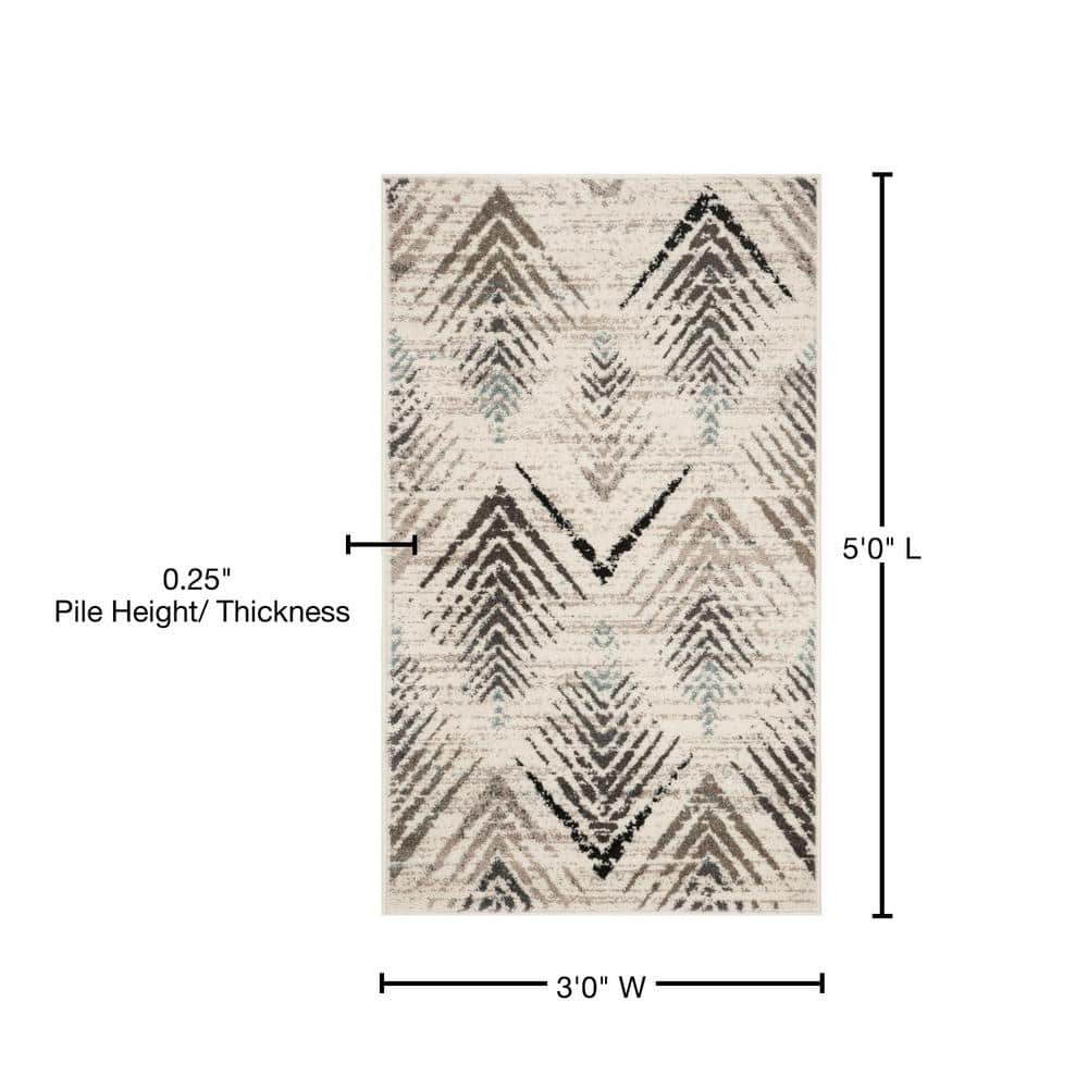 Geometric Tribal Cream & Beige Synthetic Area Rug, 3' x 5'