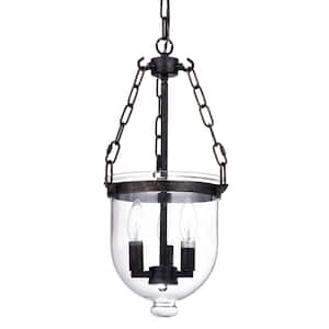 Condord 3-Light Traditional Antique Bronze Finish Bell Jar Lantern Pendant with Clear Glass Shade