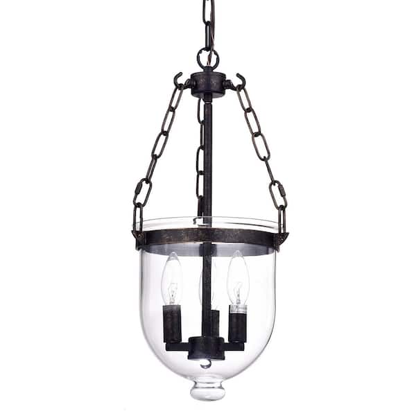 Edvivi Condord 3-Light Traditional Antique Bronze Finish Bell Jar Lantern Pendant with Clear Glass Shade