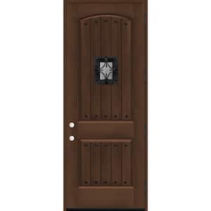 36 in. x 96 in. 2-Panel Left Hand/Outswing Hickory Stain Fiberglass Prehung Front Door with 4-9/16 in. Jamb Size