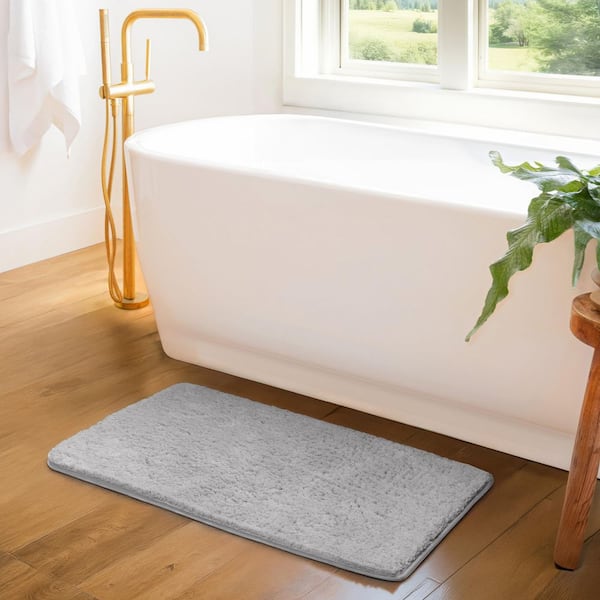 Ultra Soft 34 in. x 21 in. Light Gray Plush Bath Mat