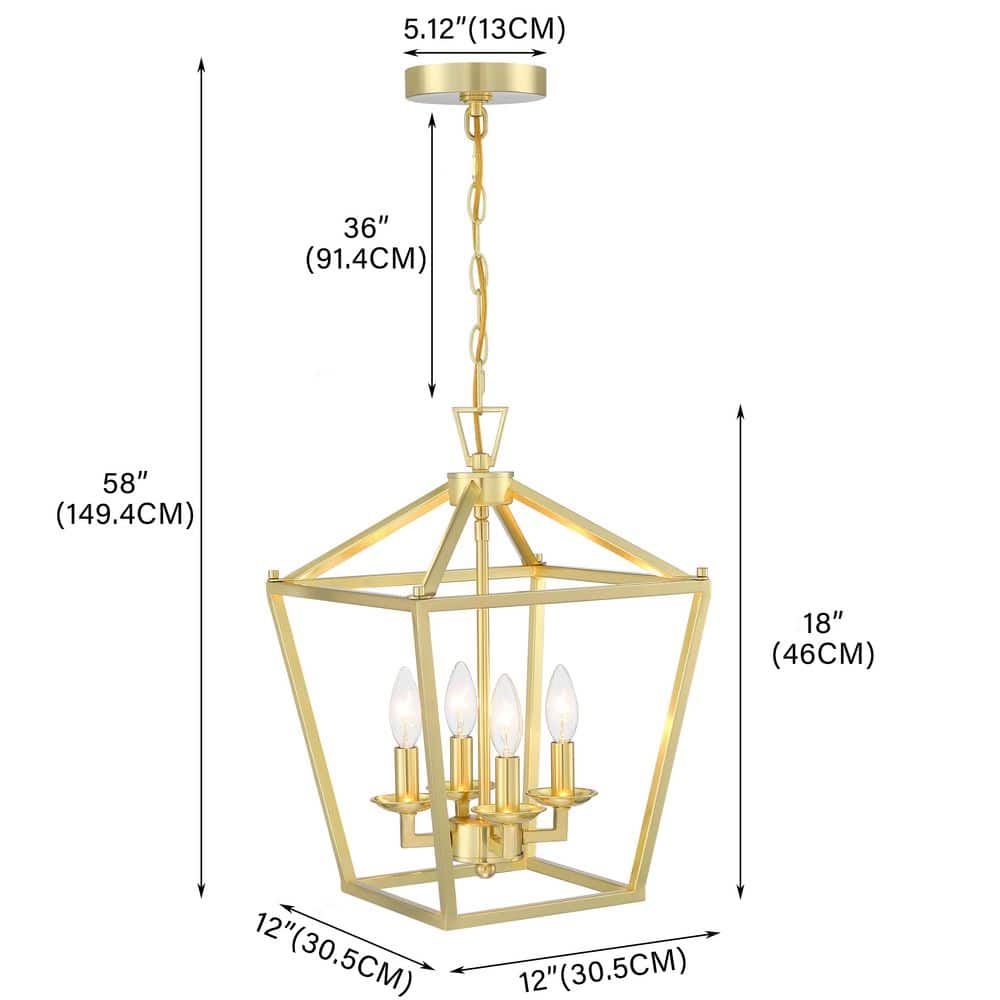 Soft Gold Geometric Lantern Pendant Chandelier with Metal Cage