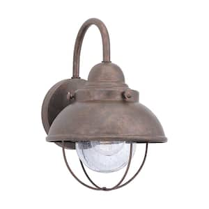 Sebring 1-Light Weathered Copper Outdoor Small Flush Mount Light with Clear Seeded Glass Diffuser