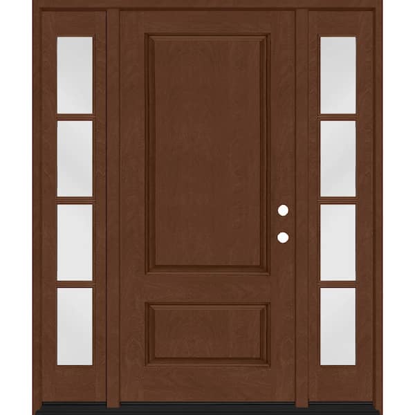 Steves & Sons Regency 64 in. x 80 in. 2Panel 3/4-Squaretop LHIS Chestnut Stain Fiberglass Prehung Front Door with w/4Lite Dbl 12in.SL
