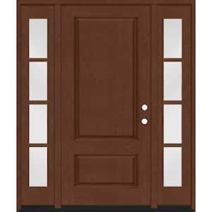 Regency 68 in. x 80 in. 2Panel 3/4-Squaretop LHIS Chestnut Stain Fiberglass Prehung Front Door with w/4Lite Dbl 14in.SL