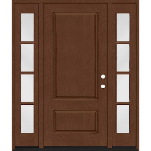 Steves & Sons Regency 68 in. x 80 in. 2Panel 3/4-Squaretop LHIS Chestnut Stain Fiberglass Prehung Front Door with w/4Lite Dbl 14in.SL