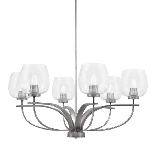 Unbranded Olympia 6 Light, Uplight, Chandelier, Graphite Finish, 6 in. Clear Bubble Glass
