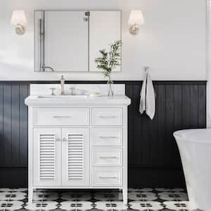 Kensington 36.25 in. W x 22 in. D x 36 in. H Single Sink Freestanding Bath Vanity in White with Carrara White Quartz Top