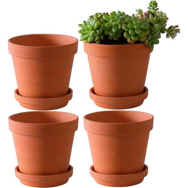 ITOPFOX Classic 6 in. L x 6 in. W x 5 in. H Orange Clay Round Indoor Planter (4-Pack)