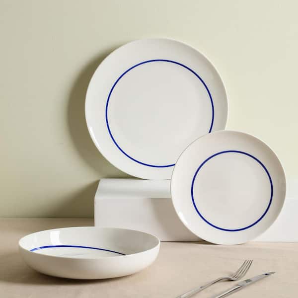 STONE LAIN Luna 12-Piece Blue Porcelain Dinnerware Set (Service