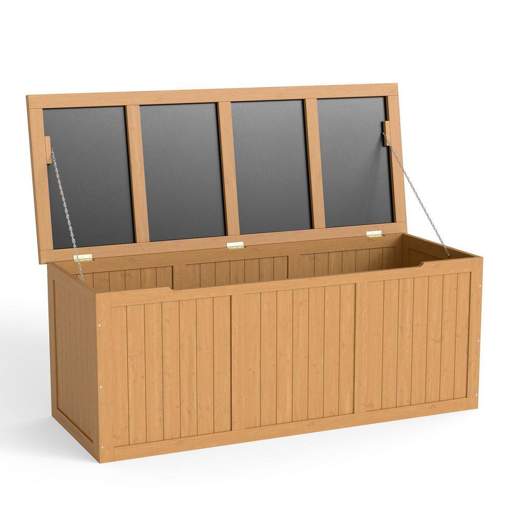 112 Gal. Light Brown Solid Wood Deck Box, Outdoor Storage Box with Hinged Lid for Patio Cushionsand Garden Tools price history on PriceWatchPro