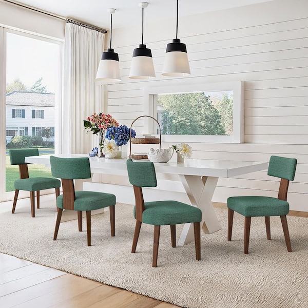 OrangeOne Modern T-Backrest Dining Chair Dark Green Fabric Upholstered Solid Wood Frame Accent Dinning Chair (Set of 4)