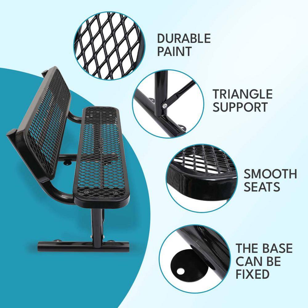 48'' Black Steel Mesh Outdoor Bench with Backrest