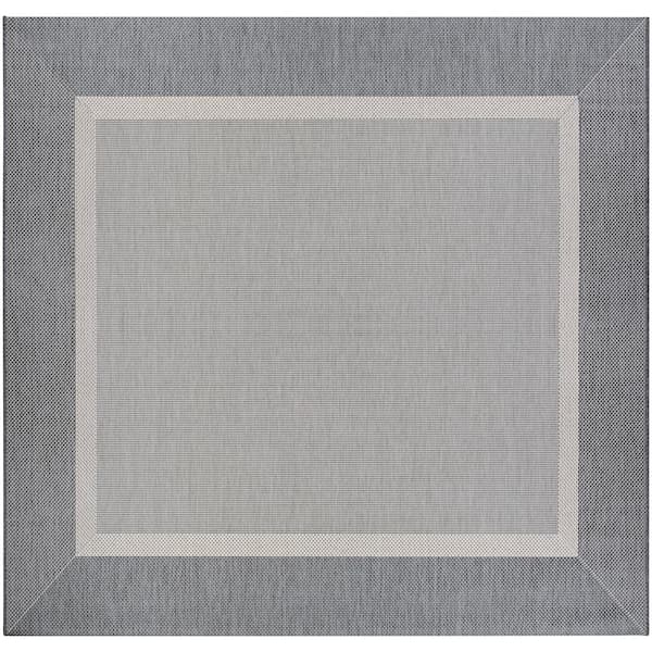 Recife Stria Texture Ivory-Silver 8 ft. x 8 ft. Flatwoven Solid Square Indoor/Outdoor Area Rug