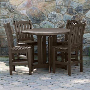 Lehigh Weathered Acorn 5-Piece Recycled Plastic Round Outdoor Balcony Height Dining Set