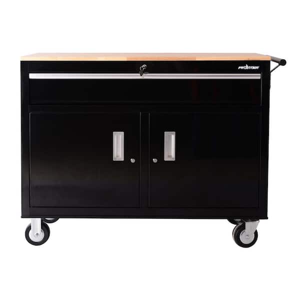 Frontier 46 in. 1-Drawer Tool Chest Cabinet, Mobile Workbench Station in Black